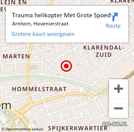 Locatie op kaart van de 112 melding: Trauma helikopter Met Grote Spoed Naar Arnhem, Hovenierstraat op 10 mei 2022 06:09