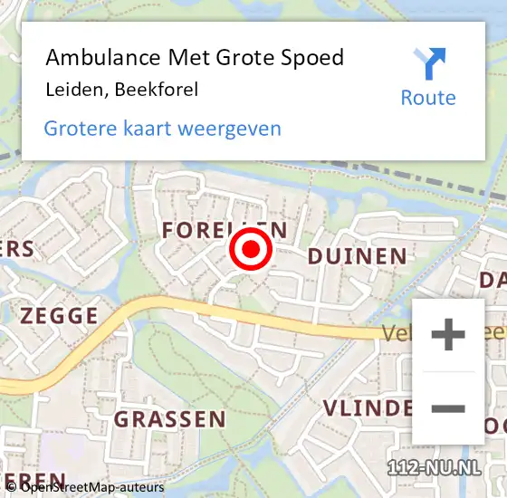 Locatie op kaart van de 112 melding: Ambulance Met Grote Spoed Naar Leiden, Beekforel op 10 mei 2022 06:19