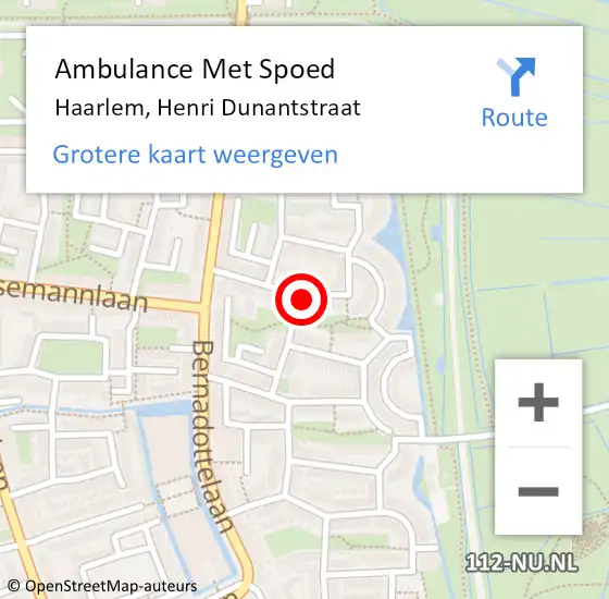 Locatie op kaart van de 112 melding: Ambulance Met Spoed Naar Haarlem, Henri Dunantstraat op 10 mei 2022 06:21