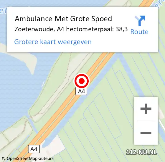 Locatie op kaart van de 112 melding: Ambulance Met Grote Spoed Naar Zoeterwoude, A4 hectometerpaal: 38,3 op 10 mei 2022 06:48