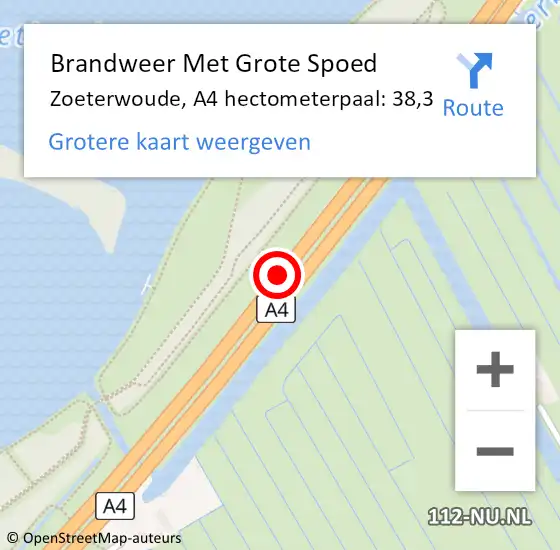 Locatie op kaart van de 112 melding: Brandweer Met Grote Spoed Naar Zoeterwoude, A4 hectometerpaal: 38,3 op 10 mei 2022 06:49