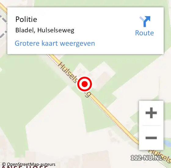 Locatie op kaart van de 112 melding: Politie Bladel, Hulselseweg op 10 mei 2022 06:56