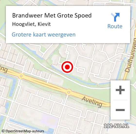 Locatie op kaart van de 112 melding: Brandweer Met Grote Spoed Naar Hoogvliet, Kievit op 10 mei 2022 07:16