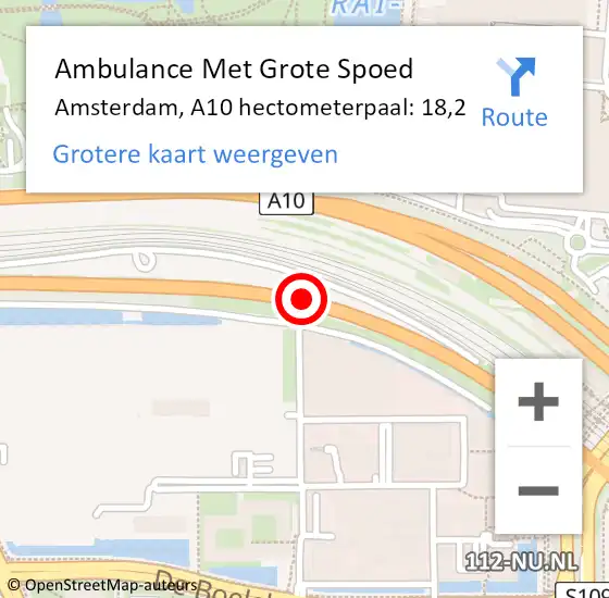 Locatie op kaart van de 112 melding: Ambulance Met Grote Spoed Naar Amsterdam, A10 hectometerpaal: 18,2 op 10 mei 2022 07:58