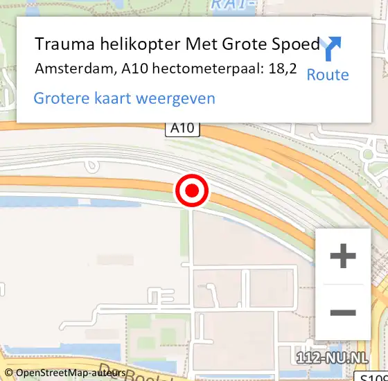 Locatie op kaart van de 112 melding: Trauma helikopter Met Grote Spoed Naar Amsterdam, A10 hectometerpaal: 18,2 op 10 mei 2022 07:59