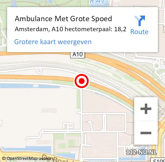 Locatie op kaart van de 112 melding: Ambulance Met Grote Spoed Naar Amsterdam, A10 hectometerpaal: 18,2 op 10 mei 2022 08:00