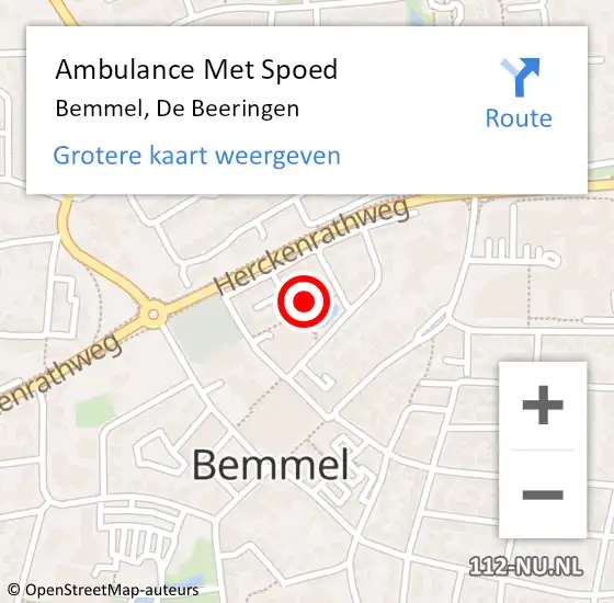 Locatie op kaart van de 112 melding: Ambulance Met Spoed Naar Bemmel, De Beeringen op 10 mei 2022 08:39