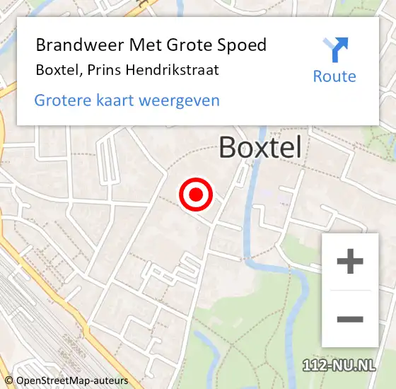 Locatie op kaart van de 112 melding: Brandweer Met Grote Spoed Naar Boxtel, Prins Hendrikstraat op 10 mei 2022 09:05