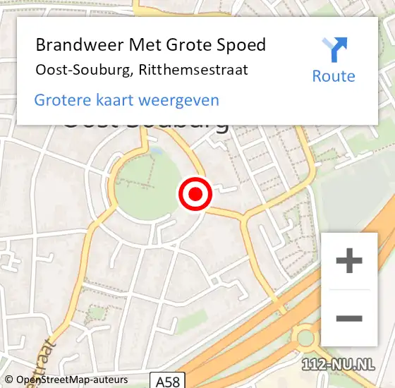 Locatie op kaart van de 112 melding: Brandweer Met Grote Spoed Naar Oost-Souburg, Ritthemsestraat op 10 mei 2022 09:17