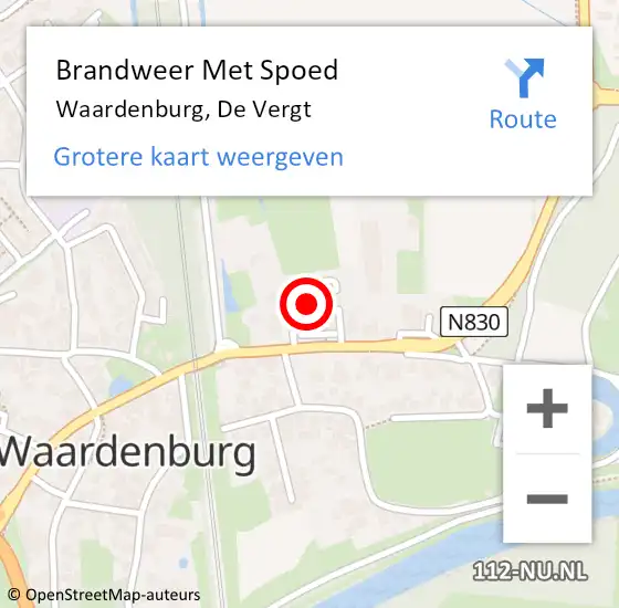 Locatie op kaart van de 112 melding: Brandweer Met Spoed Naar Waardenburg, De Vergt op 10 mei 2022 09:29