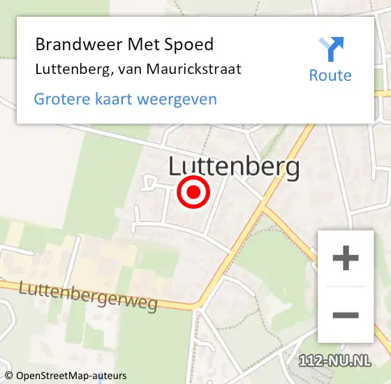 Locatie op kaart van de 112 melding: Brandweer Met Spoed Naar Luttenberg, van Maurickstraat op 10 mei 2022 09:35