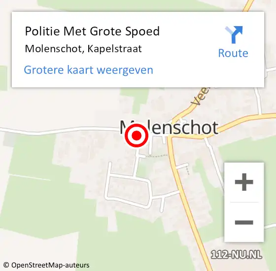 Locatie op kaart van de 112 melding: Politie Met Grote Spoed Naar Molenschot, Kapelstraat op 10 mei 2022 09:39