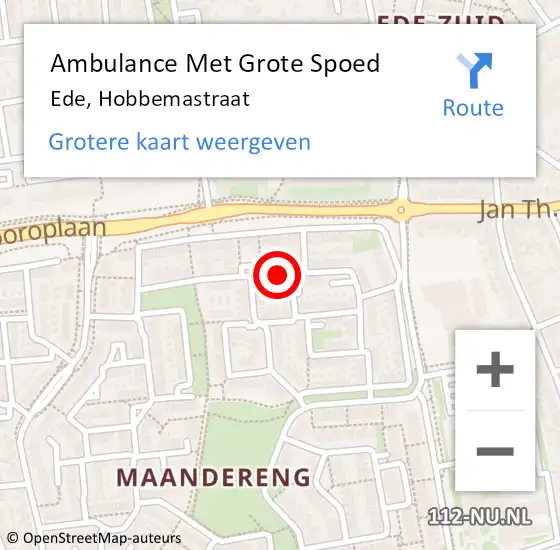 Locatie op kaart van de 112 melding: Ambulance Met Grote Spoed Naar Ede, Hobbemastraat op 10 mei 2022 09:45