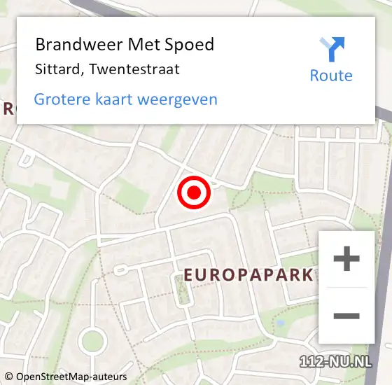 Locatie op kaart van de 112 melding: Brandweer Met Spoed Naar Sittard, Twentestraat op 10 mei 2022 09:48