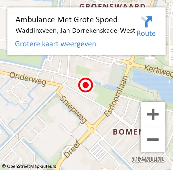 Locatie op kaart van de 112 melding: Ambulance Met Grote Spoed Naar Waddinxveen, Jan Dorrekenskade-West op 10 mei 2022 09:53