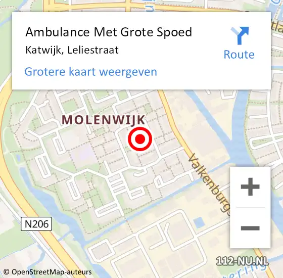 Locatie op kaart van de 112 melding: Ambulance Met Grote Spoed Naar Katwijk, Leliestraat op 10 mei 2022 09:57