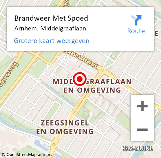 Locatie op kaart van de 112 melding: Brandweer Met Spoed Naar Arnhem, Middelgraaflaan op 10 mei 2022 10:51