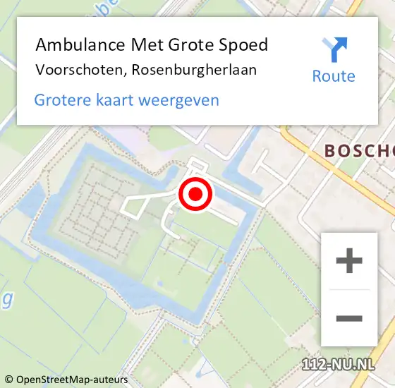 Locatie op kaart van de 112 melding: Ambulance Met Grote Spoed Naar Voorschoten, Rosenburgherlaan op 10 mei 2022 10:52