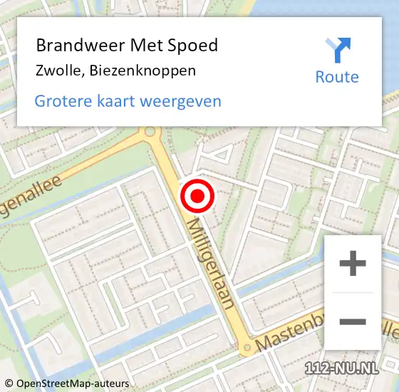 Locatie op kaart van de 112 melding: Brandweer Met Spoed Naar Zwolle, Biezenknoppen op 10 mei 2022 11:24