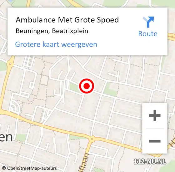 Locatie op kaart van de 112 melding: Ambulance Met Grote Spoed Naar Beuningen, Beatrixplein op 10 mei 2022 11:34