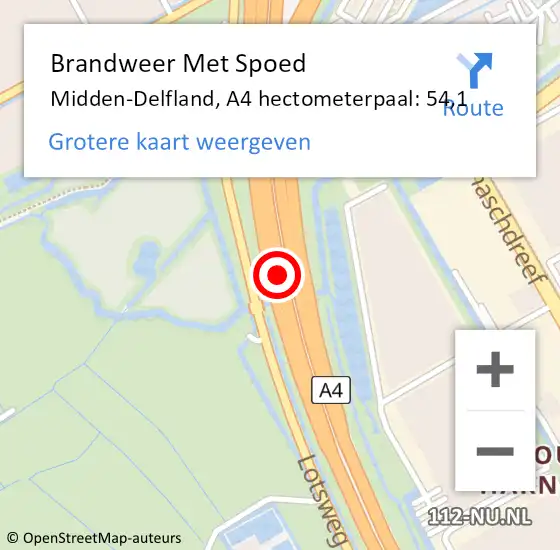 Locatie op kaart van de 112 melding: Brandweer Met Spoed Naar Midden-Delfland, A4 hectometerpaal: 54,1 op 10 mei 2022 11:49