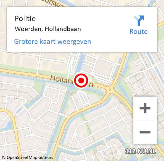 Locatie op kaart van de 112 melding: Politie Woerden, Hollandbaan op 10 mei 2022 11:57