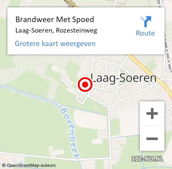 Locatie op kaart van de 112 melding: Brandweer Met Spoed Naar Laag-Soeren, Rozesteinweg op 10 mei 2022 12:09