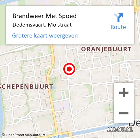 Locatie op kaart van de 112 melding: Brandweer Met Spoed Naar Dedemsvaart, Molstraat op 10 mei 2022 12:16