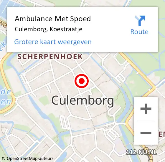 Locatie op kaart van de 112 melding: Ambulance Met Spoed Naar Culemborg, Koestraatje op 10 mei 2022 12:42
