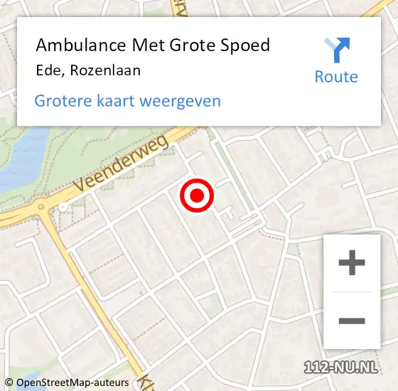 Locatie op kaart van de 112 melding: Ambulance Met Grote Spoed Naar Ede, Rozenlaan op 10 mei 2022 12:48