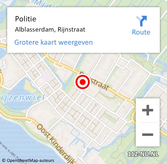 Locatie op kaart van de 112 melding: Politie Alblasserdam, Rijnstraat op 10 mei 2022 12:57