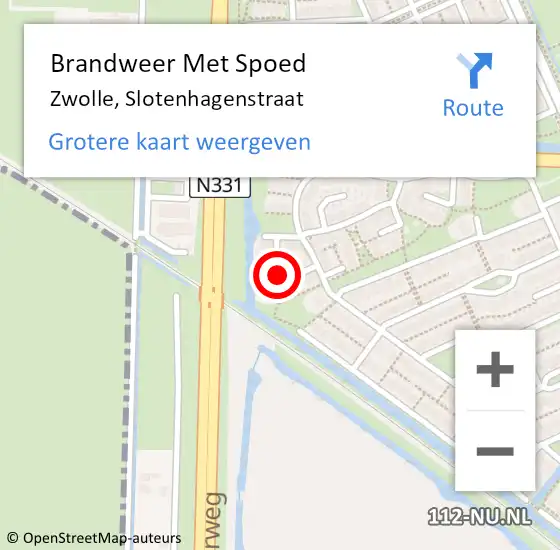 Locatie op kaart van de 112 melding: Brandweer Met Spoed Naar Zwolle, Slotenhagenstraat op 10 mei 2022 12:58