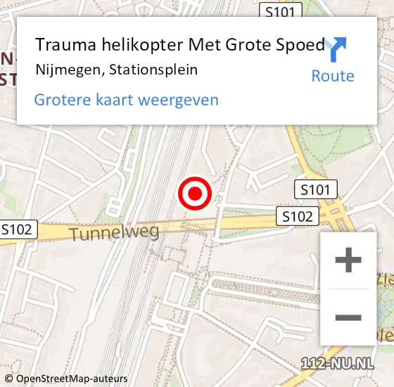 Locatie op kaart van de 112 melding: Trauma helikopter Met Grote Spoed Naar Nijmegen, Stationsplein op 10 mei 2022 13:00