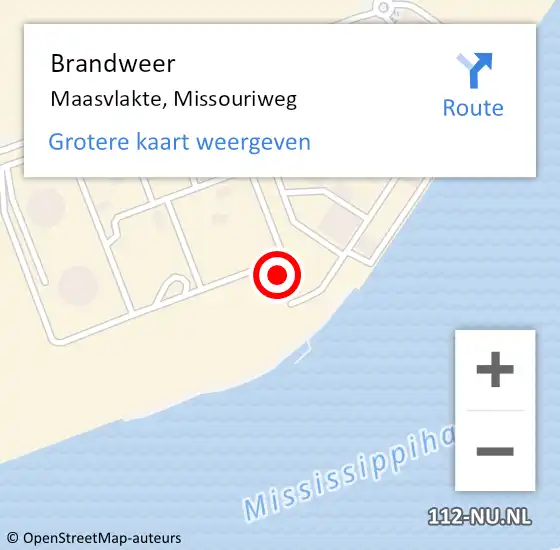 Locatie op kaart van de 112 melding: Brandweer Maasvlakte, Missouriweg op 10 mei 2022 13:06