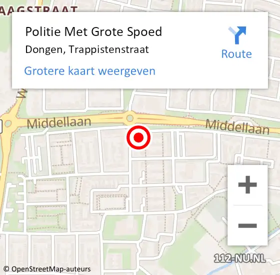 Locatie op kaart van de 112 melding: Politie Met Grote Spoed Naar Dongen, Trappistenstraat op 10 mei 2022 13:52