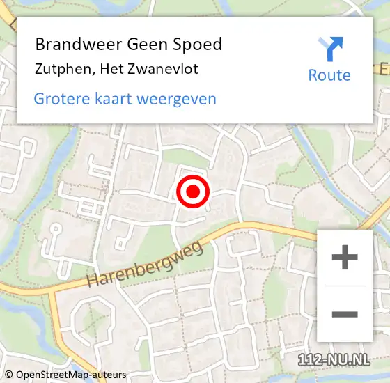 Locatie op kaart van de 112 melding: Brandweer Geen Spoed Naar Zutphen, Het Zwanevlot op 10 mei 2022 14:01