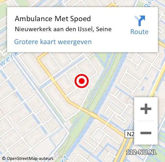 Locatie op kaart van de 112 melding: Ambulance Met Spoed Naar Nieuwerkerk aan den IJssel, Seine op 10 mei 2022 14:05