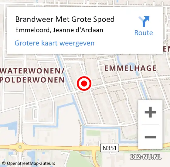 Locatie op kaart van de 112 melding: Brandweer Met Grote Spoed Naar Emmeloord, Jeanne d'Arclaan op 10 mei 2022 14:15