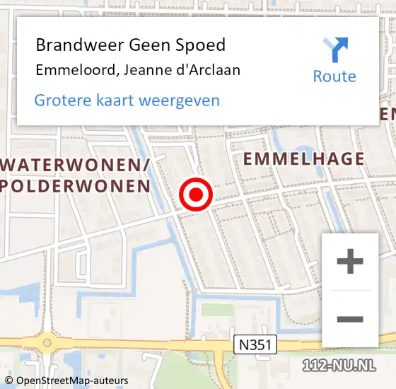 Locatie op kaart van de 112 melding: Brandweer Geen Spoed Naar Emmeloord, Jeanne d'Arclaan op 10 mei 2022 14:18