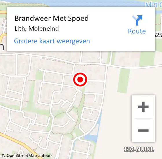 Locatie op kaart van de 112 melding: Brandweer Met Spoed Naar Lith, Moleneind op 10 mei 2022 14:43