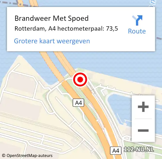 Locatie op kaart van de 112 melding: Brandweer Met Spoed Naar Rotterdam, A4 hectometerpaal: 73,5 op 10 mei 2022 14:46