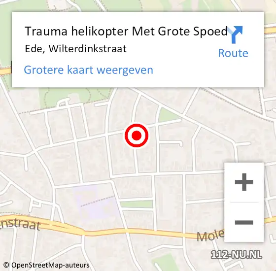 Locatie op kaart van de 112 melding: Trauma helikopter Met Grote Spoed Naar Ede, Wilterdinkstraat op 10 mei 2022 14:53