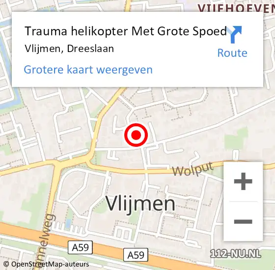 Locatie op kaart van de 112 melding: Trauma helikopter Met Grote Spoed Naar Vlijmen, Dreeslaan op 10 mei 2022 15:07