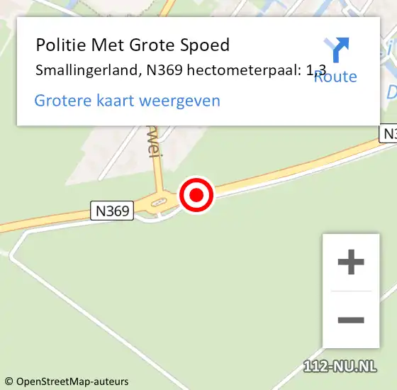 Locatie op kaart van de 112 melding: Politie Met Grote Spoed Naar Smallingerland, N369 hectometerpaal: 1,3 op 10 mei 2022 15:12