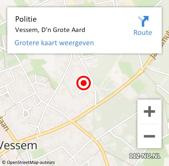 Locatie op kaart van de 112 melding: Politie Vessem, D'n Grote Aard op 10 mei 2022 15:38