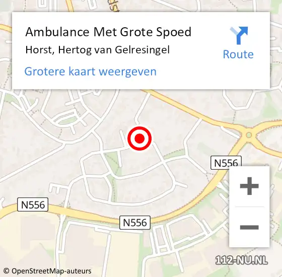 Locatie op kaart van de 112 melding: Ambulance Met Grote Spoed Naar Horst, Hertog van Gelresingel op 16 juli 2014 23:35