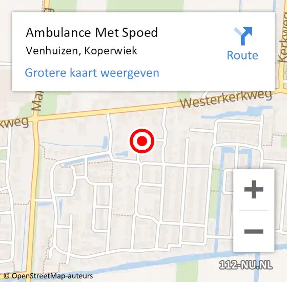 Locatie op kaart van de 112 melding: Ambulance Met Spoed Naar Venhuizen, Koperwiek op 10 mei 2022 16:19