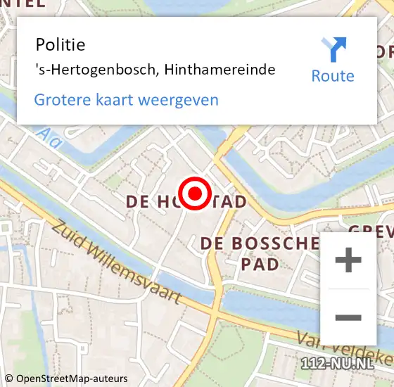 Locatie op kaart van de 112 melding: Politie 's-Hertogenbosch, Hinthamereinde op 10 mei 2022 16:39