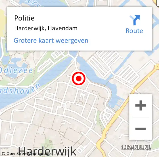 Locatie op kaart van de 112 melding: Politie Harderwijk, Havendam op 10 mei 2022 16:47