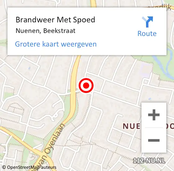 Locatie op kaart van de 112 melding: Brandweer Met Spoed Naar Nuenen, Beekstraat op 10 mei 2022 16:58